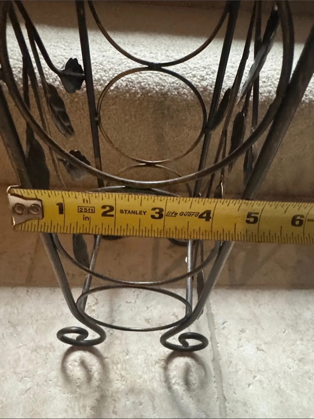 Vintage Wrought Iron 3-Bottle Wine Rack Caddy Holder with Handle